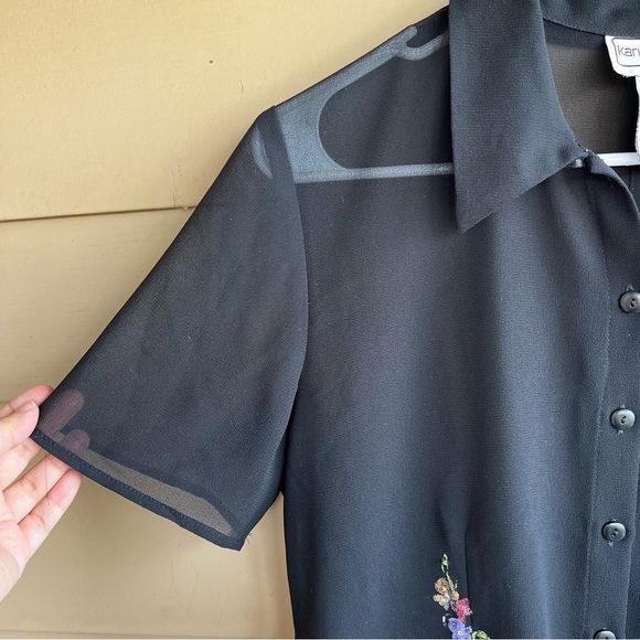 Vintage Sheer Floral Button Down Shirt - Size 10 - Picture 5 of 7